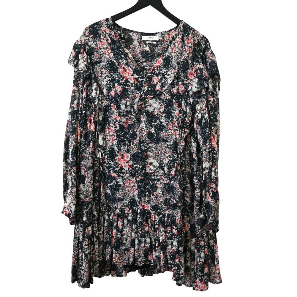 Isabel Marant Etoile Navy Red White Ruffled Mini Dress Size 38 Approx 6
